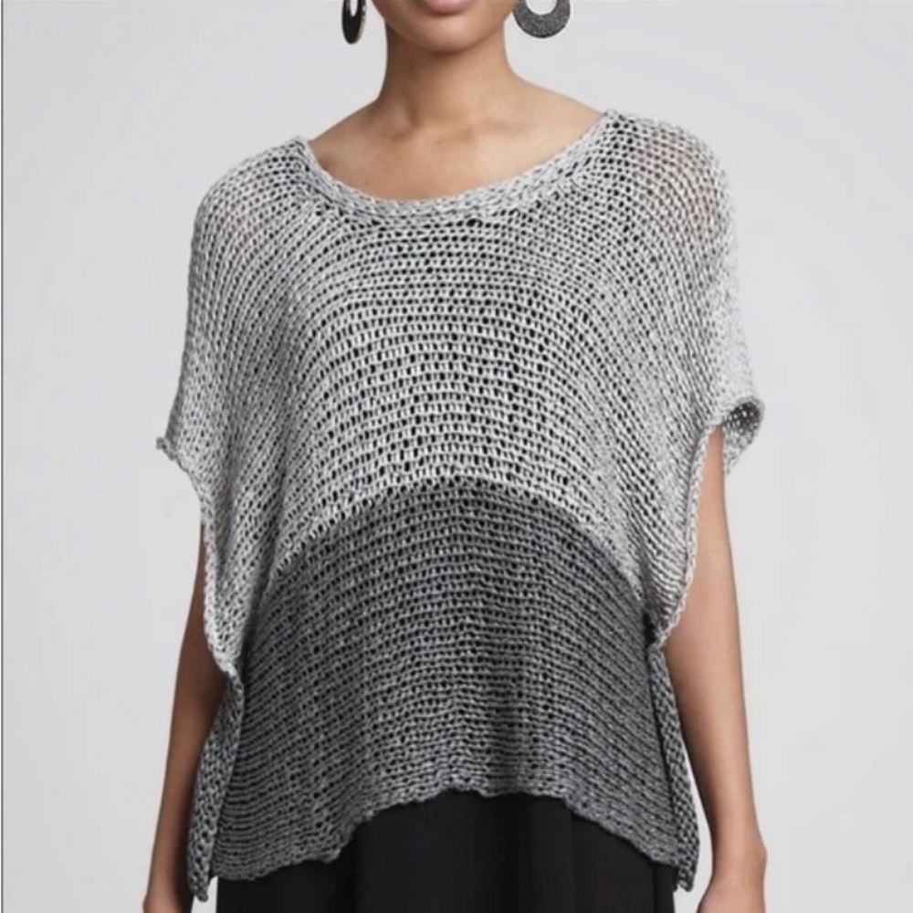 Eileen Fisher Gray Ombre Knit Poncho Top